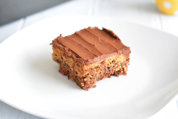 Chocolate Peanut Butter Brownie sitting on a white plate.