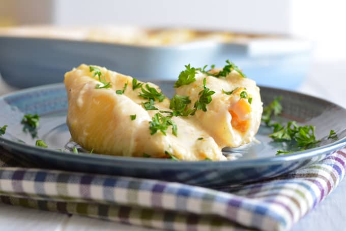 A Fall version of stuffed shells. Butternut squash adds a Fall flavor to this Italian dish.