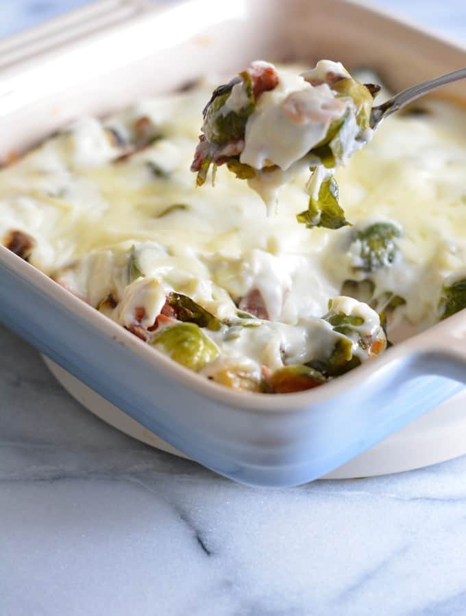 Brussel Sprouts with Garlic Gruyere Sauce