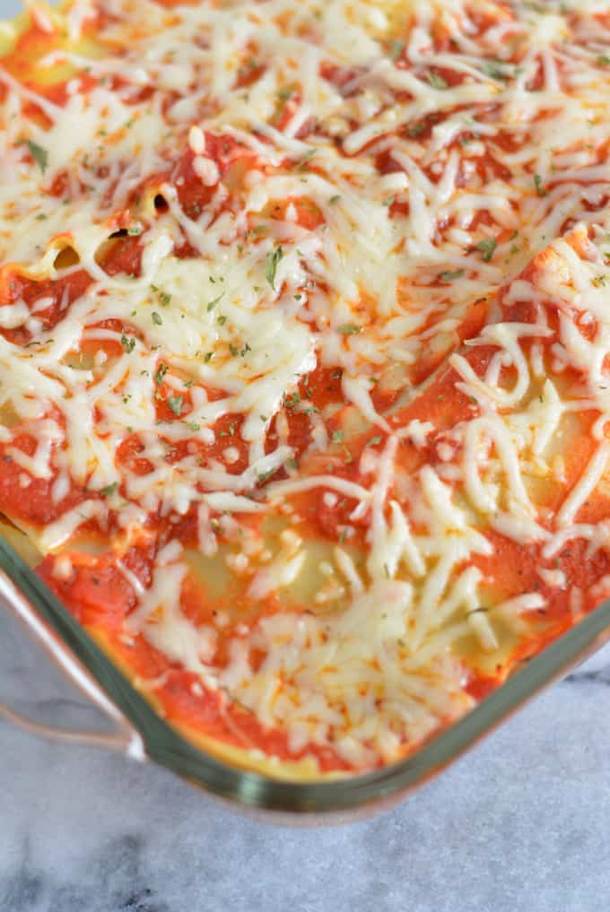 Lasagna in a casserole dish