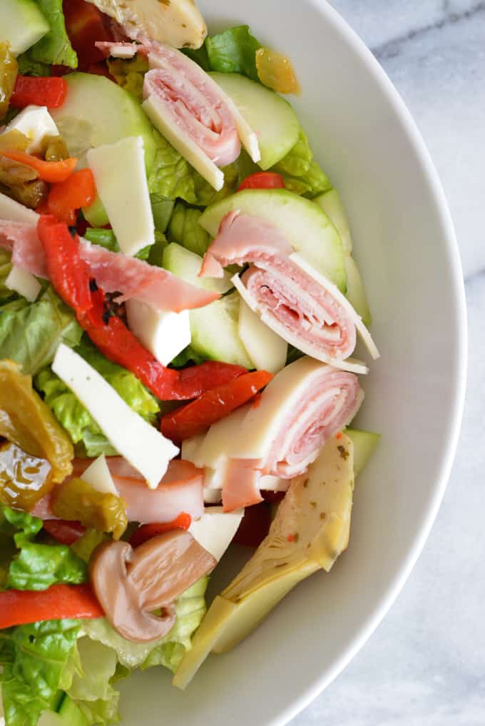 Antipasto Salad is a quick protein rich meal.