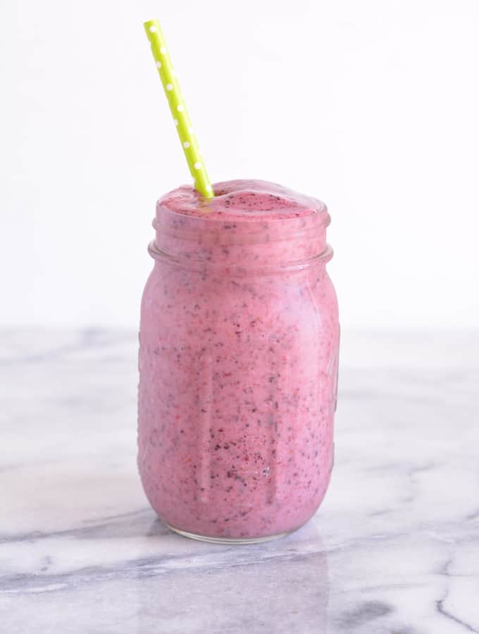 Berry Banana Smoothie made with real fruit and no added sugar is a vitamin filled drink to fill your belly.