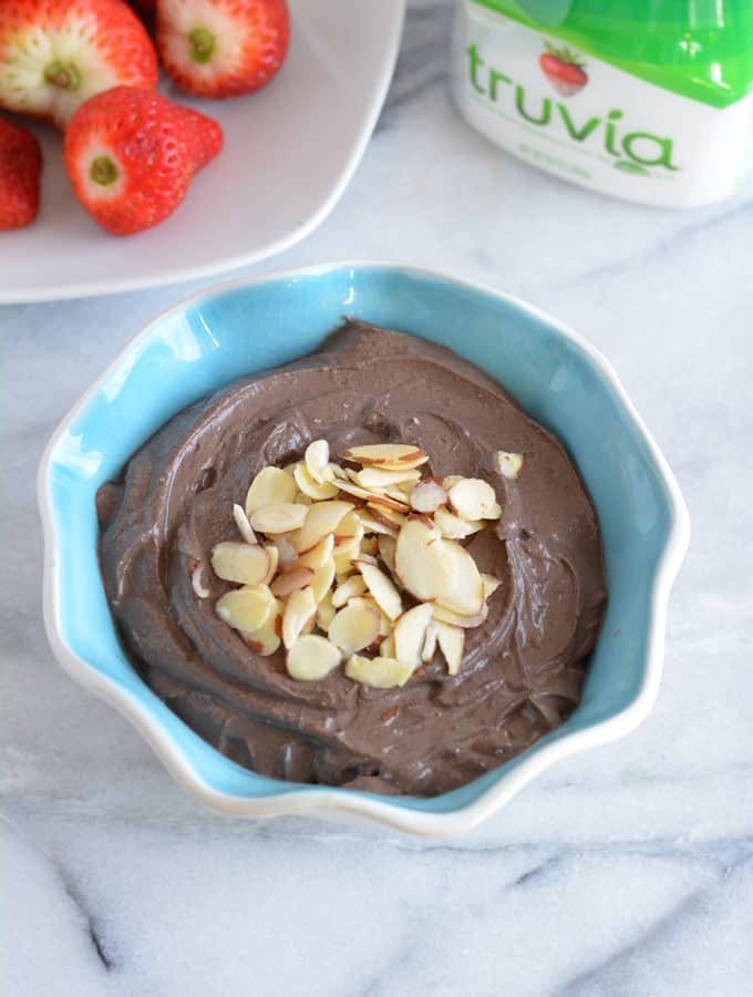 AD: Salted Dark Chocolate Almond Dip is rich is protein and lower in sugar. Perfect snack to help you with your weight loss goals.