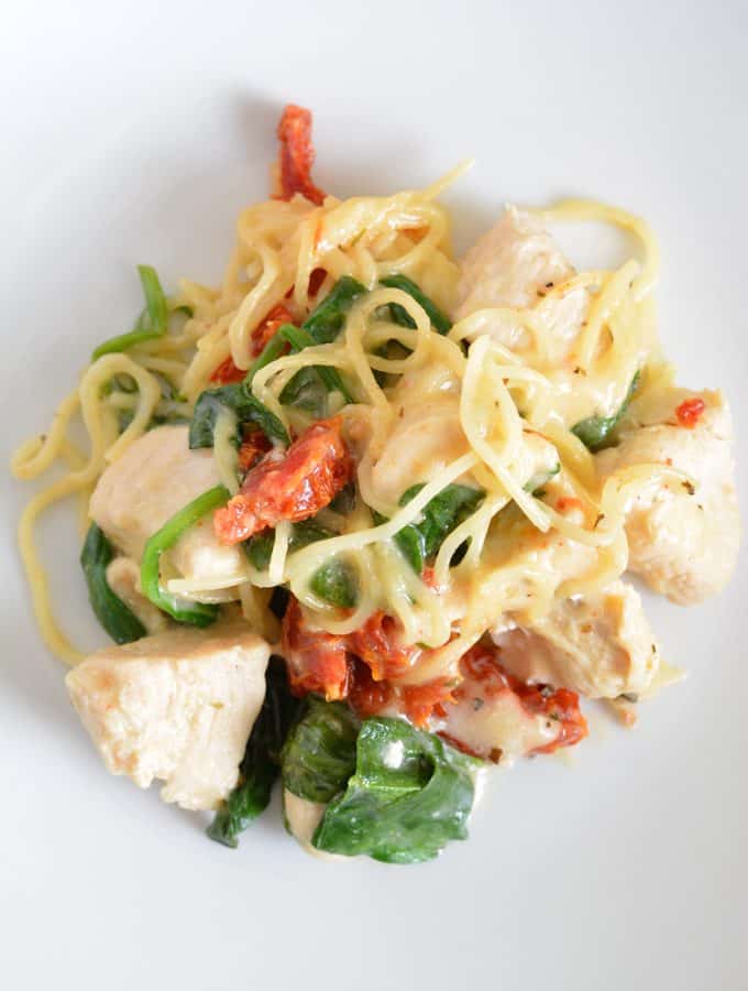 One Pot Chicken Florentine with Sun-Dried Tomatoes is a perfect dinner meal for a busy family.