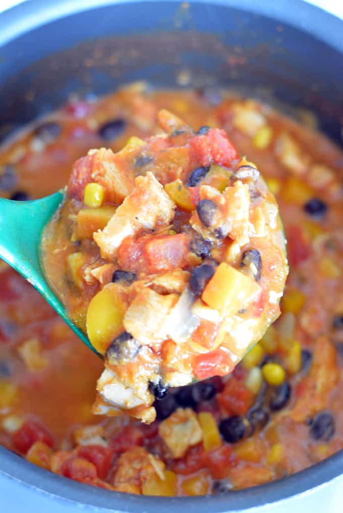 A spoonful of turkey chili.