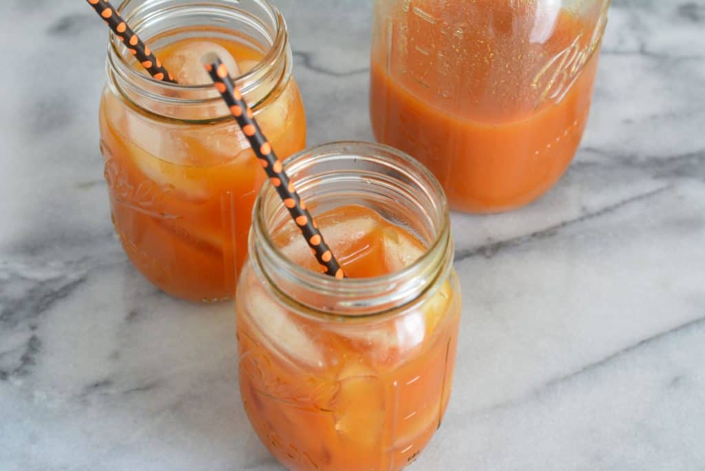 Homemade pumpkin juice in a glass.